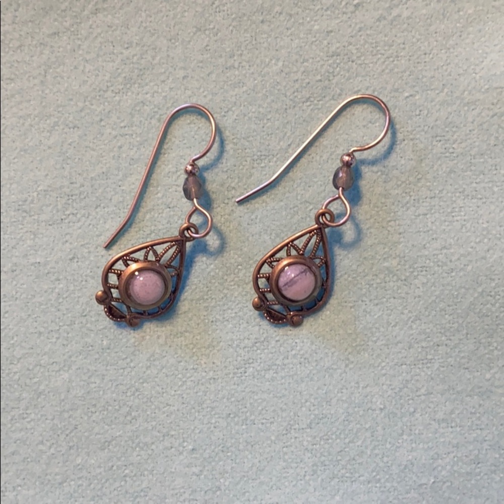 Silver and stone drop earrings